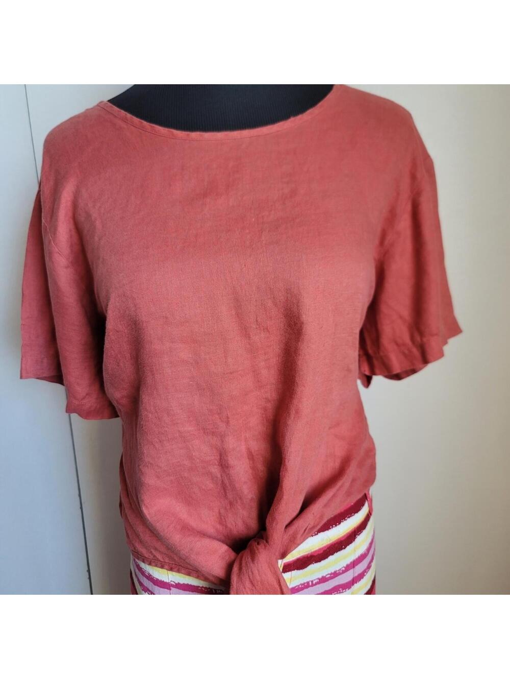 Rachel Zoe Coral Tie-Front Blouse Linen EUC